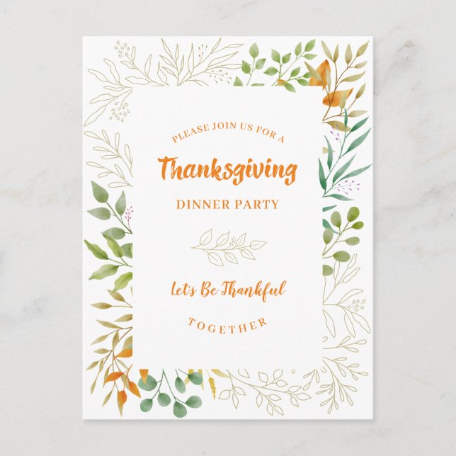 Thanksgiving Autumn Foliage Watercolor Line Art Invitation Postcard (Front)