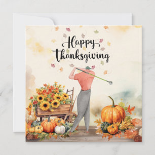Thanksgiving Autumn Greeting for Golfer Holiday Card