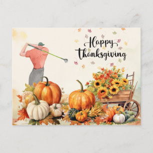 Thanksgiving Autumn Greeting for Golfer Holiday Postcard