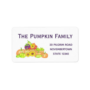 Thanksgiving Autumn Harvest in watercolor Label