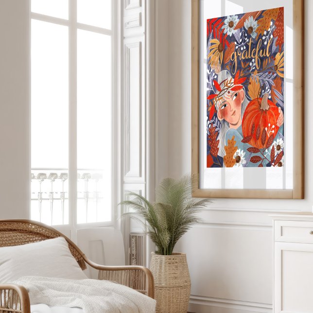 Thanksgiving autumn leaves girl orange poster (Thanksgiving autumn leaves girl orange poster)
