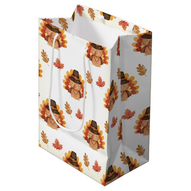 Thanksgiving Autumn Leaves Gobble Medium Gift Bag (Front Angled)