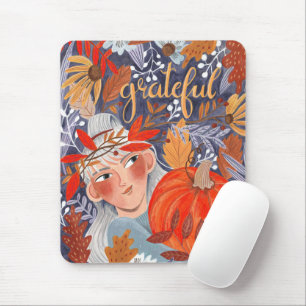 Thanksgiving autumn leaves grateful girl planner mouse mat