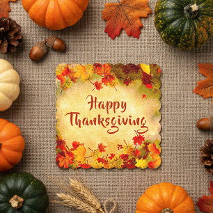 Thanksgiving Autumn Leaves on Old Paper Background Paper Coaster