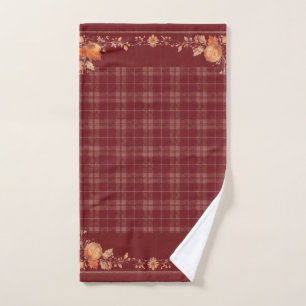Thanksgiving Autumn Leaves on Red Plaid Hand Towel
