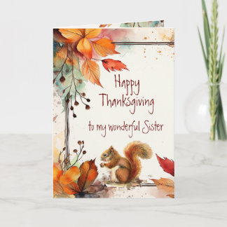 Thanksgiving Autumn Leaves Squirrel Sister Holiday Card