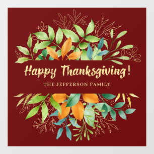 Thanksgiving Autumn Leaves Watercolor Fall Foliage Window Cling