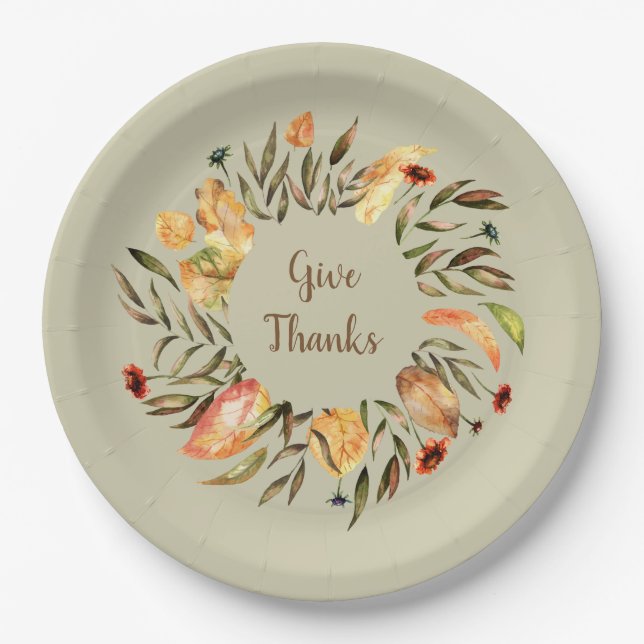 Thanksgiving  Autumn Leaves Wreath Paper Plate (Front)