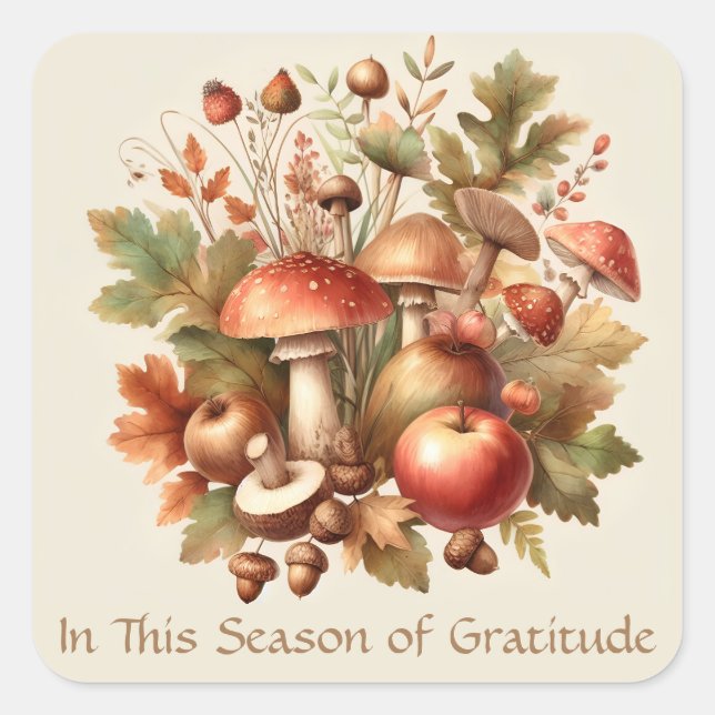 Thanksgiving Autumn mushroom acorn apple Square Sticker (Front)