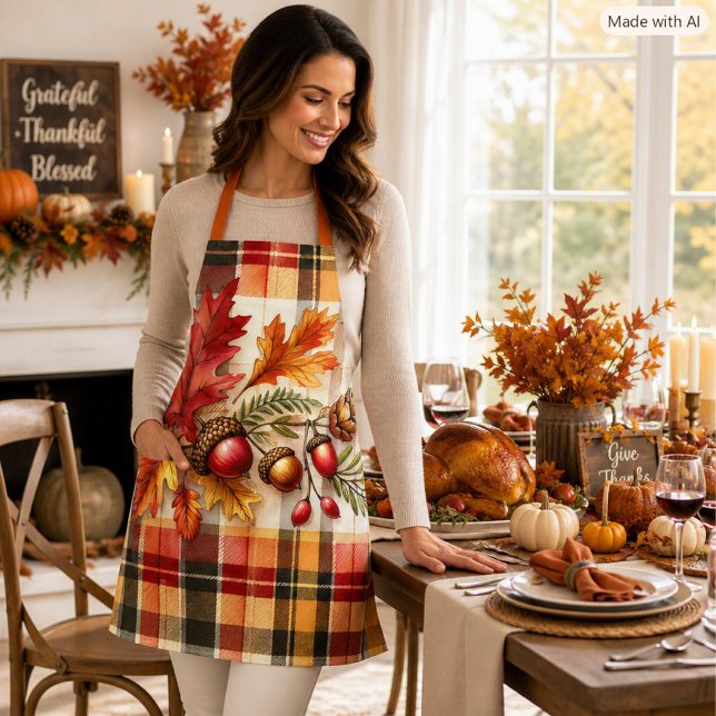 Thanksgiving Autumn Plaid Kitchen Apron (Creator Uploaded)