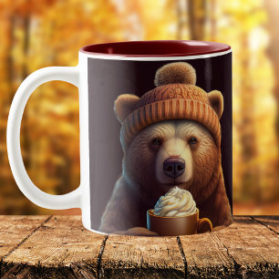 Thanksgiving Autumn pumpkin spice bear Two-Tone Coffee Mug