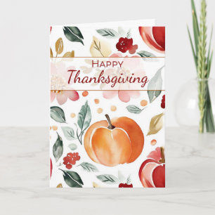 Thanksgiving Autumn Pumpkin Watercolor with Flower Card