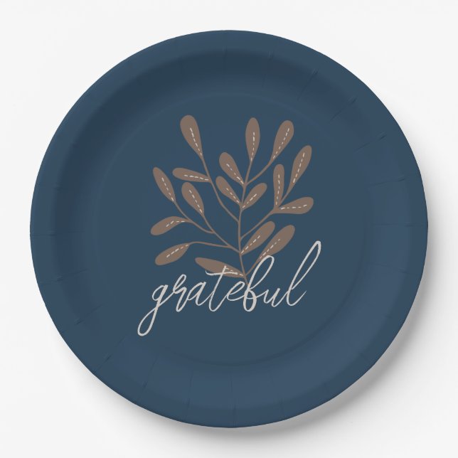 Thanksgiving Autumn Rustic Blue Grateful Paper Plate (Front)