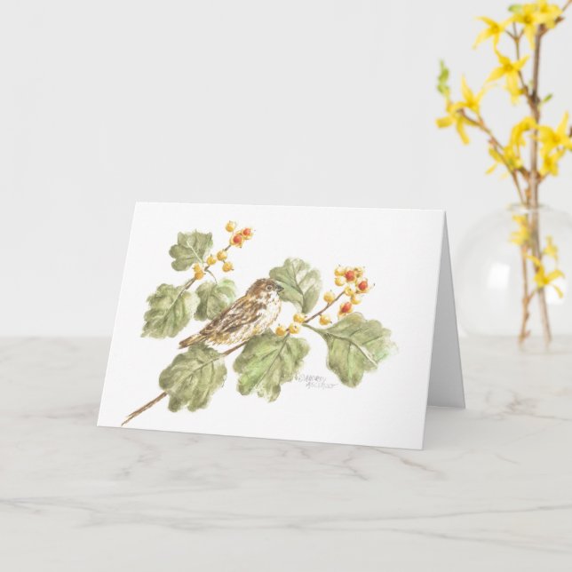 Thanksgiving Autumn Sparrow Blessing Greeting Card (Yellow Flower)