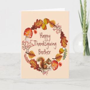 Thanksgiving Autumn Squirrel Wreath Brother Holiday Card