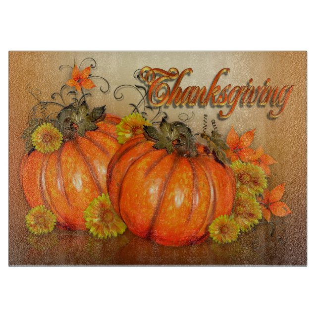 Thanksgiving Autumn theme glass cutting board (Front)