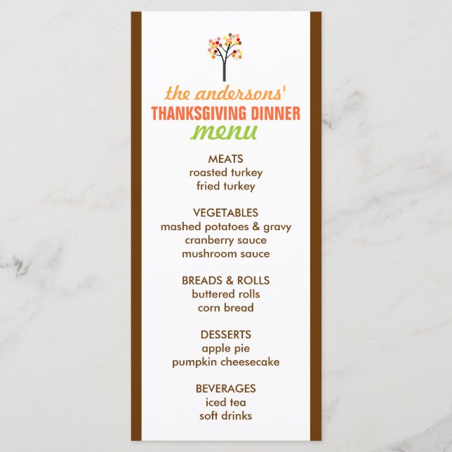 Thanksgiving Autumn Tree Menu (Front)
