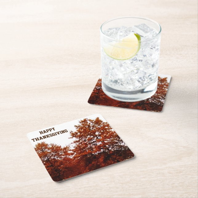 THANKSGIVING AUTUMN TREES  SQUARE PAPER COASTER (Insitu)