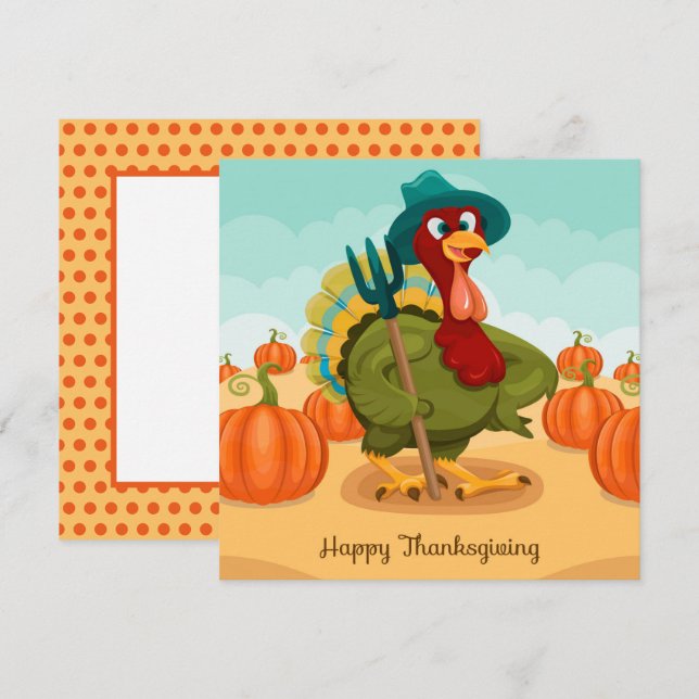 Thanksgiving Autumn Turkey Greeting Card (Front/Back)