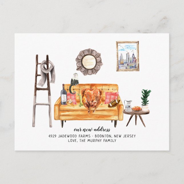 Thanksgiving Autumn Turkey Moving Announcement Postcard (Front)