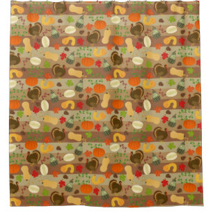 Thanksgiving Autumn Turkey Squash Harvest Pattern Shower Curtain