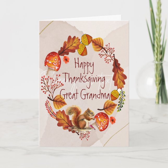 Thanksgiving Autumn Wreath Great Grandma  Holiday Card (Front)