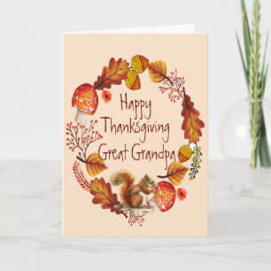 Thanksgiving Autumn Wreath Squirrel Great Grandpa Holiday Card