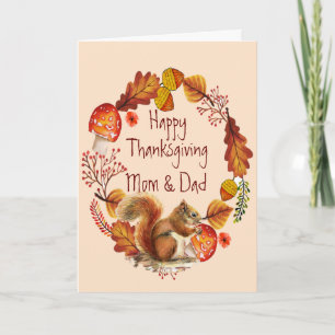 Thanksgiving Autumn Wreath Squirrel Mum Dad Holiday Card
