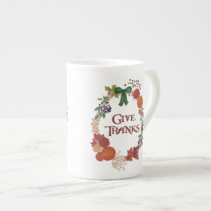 Thanksgiving Autumn Wreath to Customise Bone China Mug