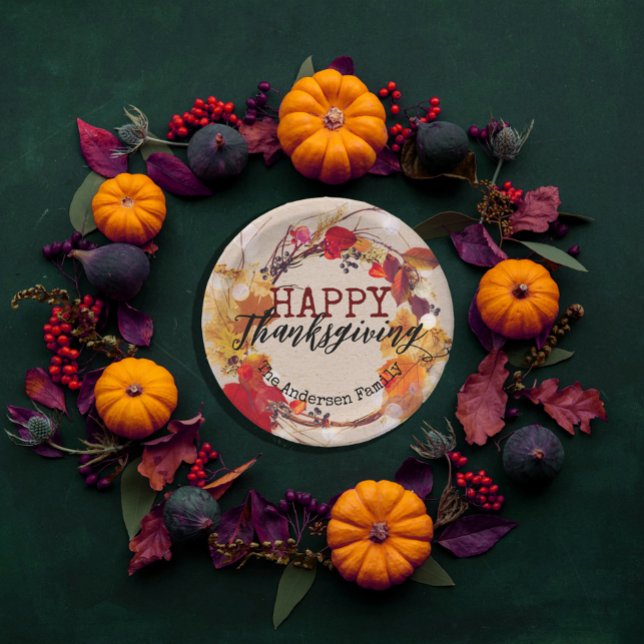 Thanksgiving Autumn Wreath With Assorted Foliage Paper Plate (Creator Uploaded)