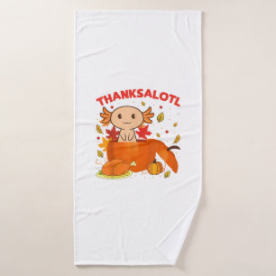 Thanksgiving Axolotl Thanksalotl Salamander Turkey Bath Towel