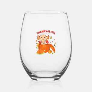 Thanksgiving Axolotl Thanksalotl Salamander Turkey Stemless Wine Glass