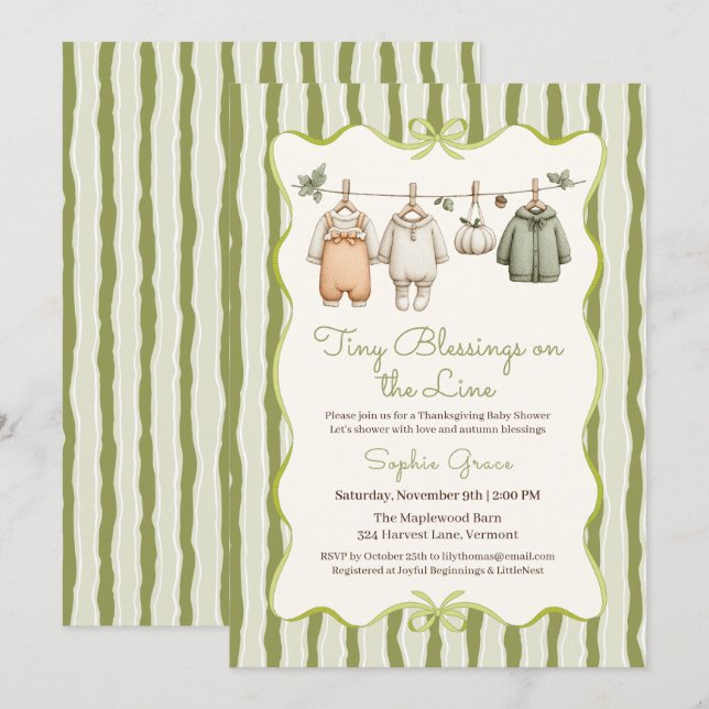 Thanksgiving Baby Shower Girl | Cosy Clothesline Invitation (Front/Back)