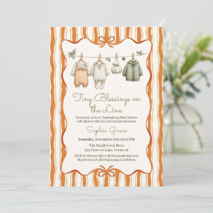 Thanksgiving Baby Shower Girl   Cosy Clothesline Invitation