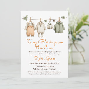 Thanksgiving Baby Shower Girl   Cosy Clothesline Invitation