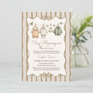 Thanksgiving Baby Shower Girl   Cosy Clothesline Invitation