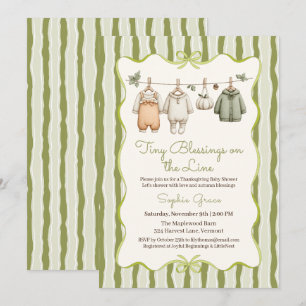 Thanksgiving Baby Shower Girl   Cozy Clothesline Invitation
