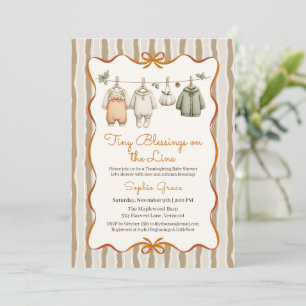 Thanksgiving Baby Shower Girl   Cozy Clothesline Invitation