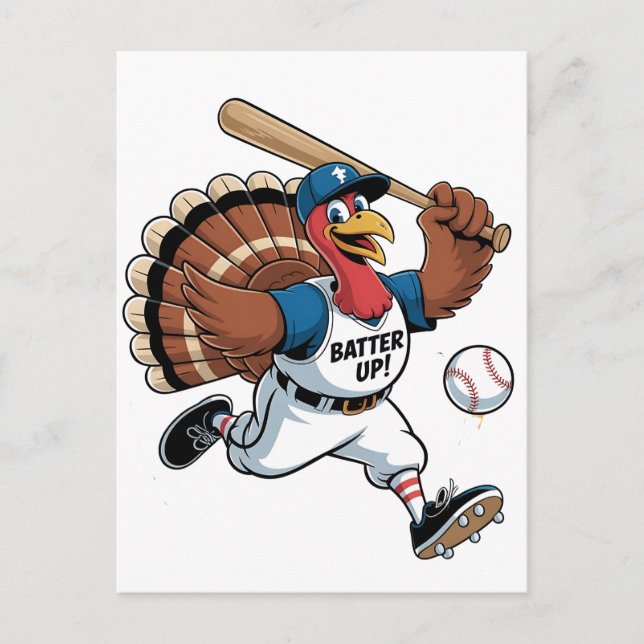 Thanksgiving Baseball Turkey Batter Gobbler Invitation Postcard (Front)