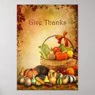 Thanksgiving, basket with autumn harvest Poster