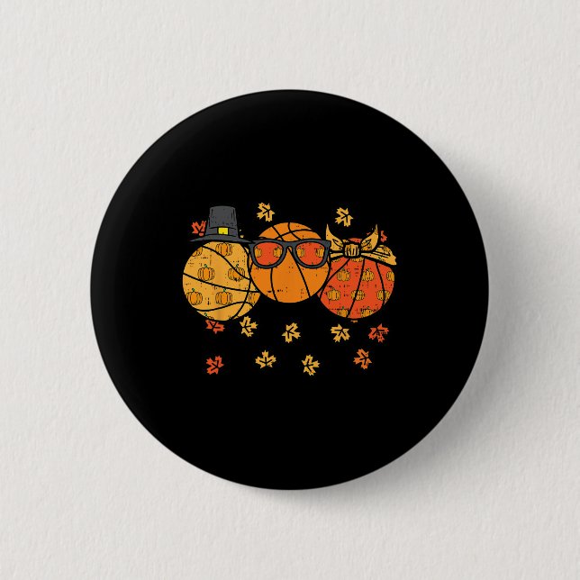 Thanksgiving Basketballs Pilgrim Fall Autumn Men W 6 Cm Round Badge (Front)