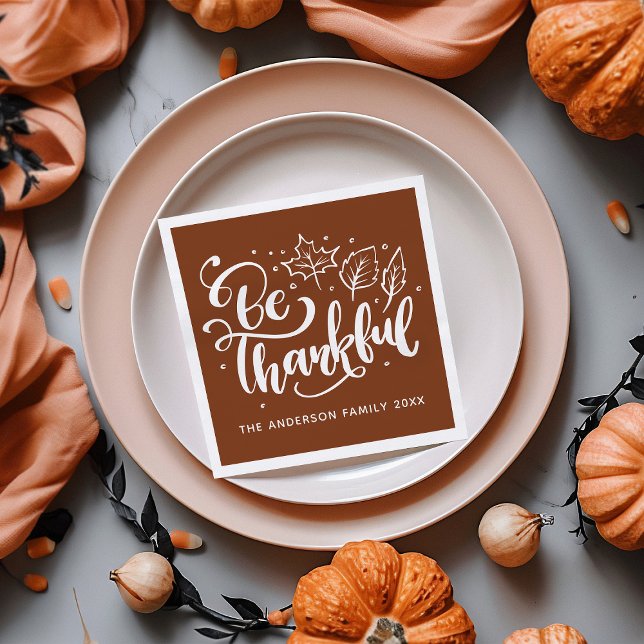 Thanksgiving Be Thankful Script Harvest Brown Napkin (Creator Uploaded)