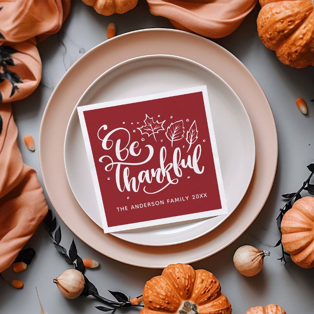 Thanksgiving Be Thankful Script Harvest Burgundy Napkin (Creator Uploaded)