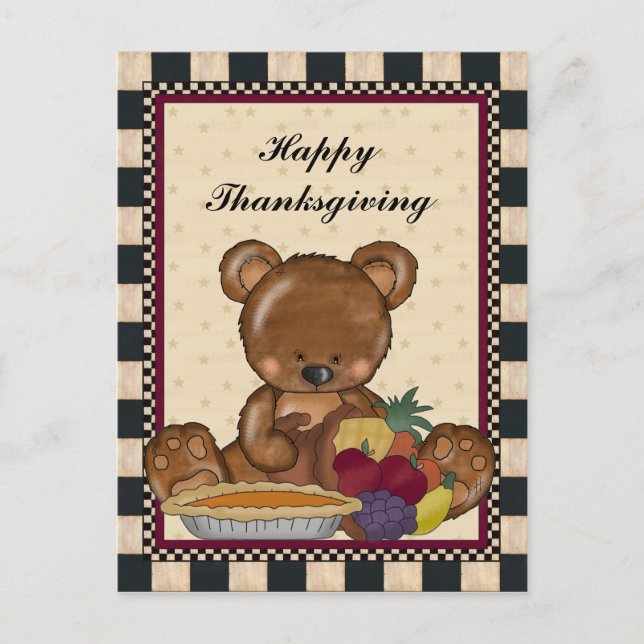Thanksgiving Bear Holiday Cartoon Postcard (Front)