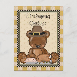 Thanksgiving Bear Holiday cartoon postcard