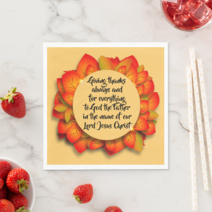 Thanksgiving Bible Quote Autumn Leaf Medium Napkin