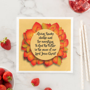 Thanksgiving Bible Quote Autumn Leaf Napkin