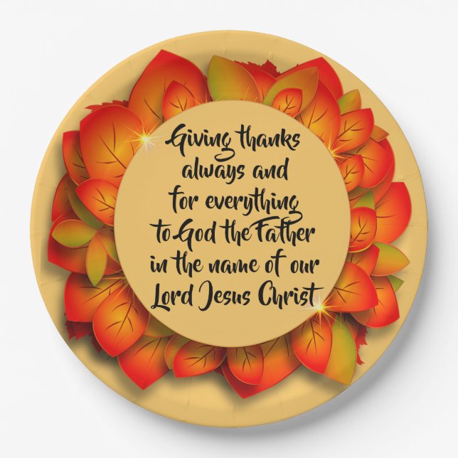 Thanksgiving Bible Quote Autumn Leaf Plate (Front)