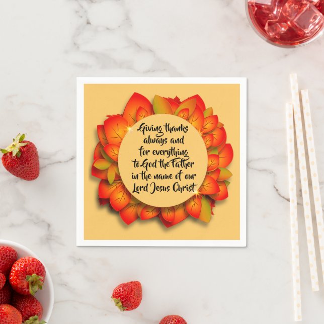 Thanksgiving Bible Quote Autumn Leaf Small Napkin (Insitu)