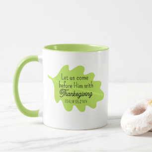 Thanksgiving Bible Verse Green Leaf Autumm Mug
